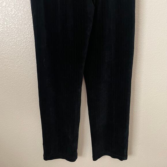 St. John Sport Marie Gray Pants Womens Petite Black Velvet Striped Straight Leg - Picture 8 of 13